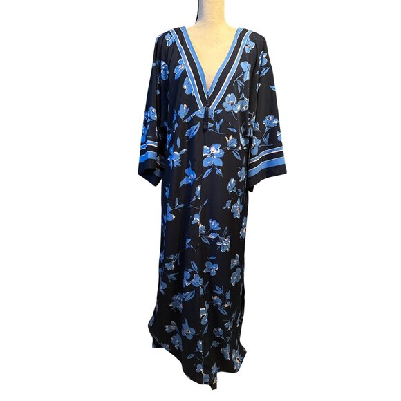 Oscar de la Renta Black and Blue Floral Maxi Dress - Picture 1 of 8